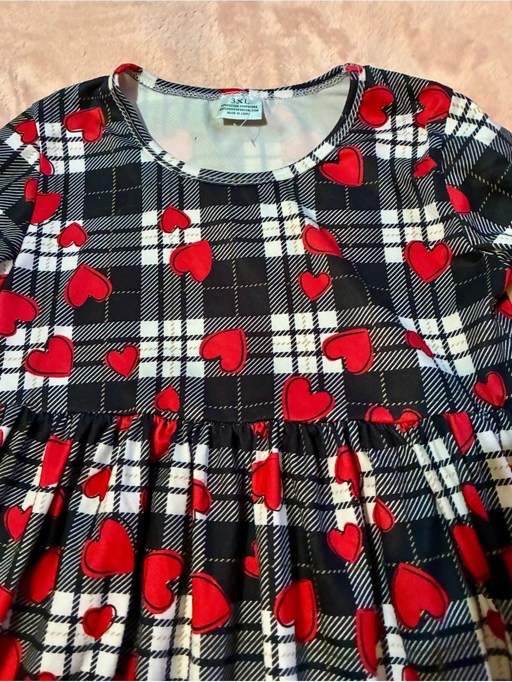 Black & White Plaid Dress with Red Hearts